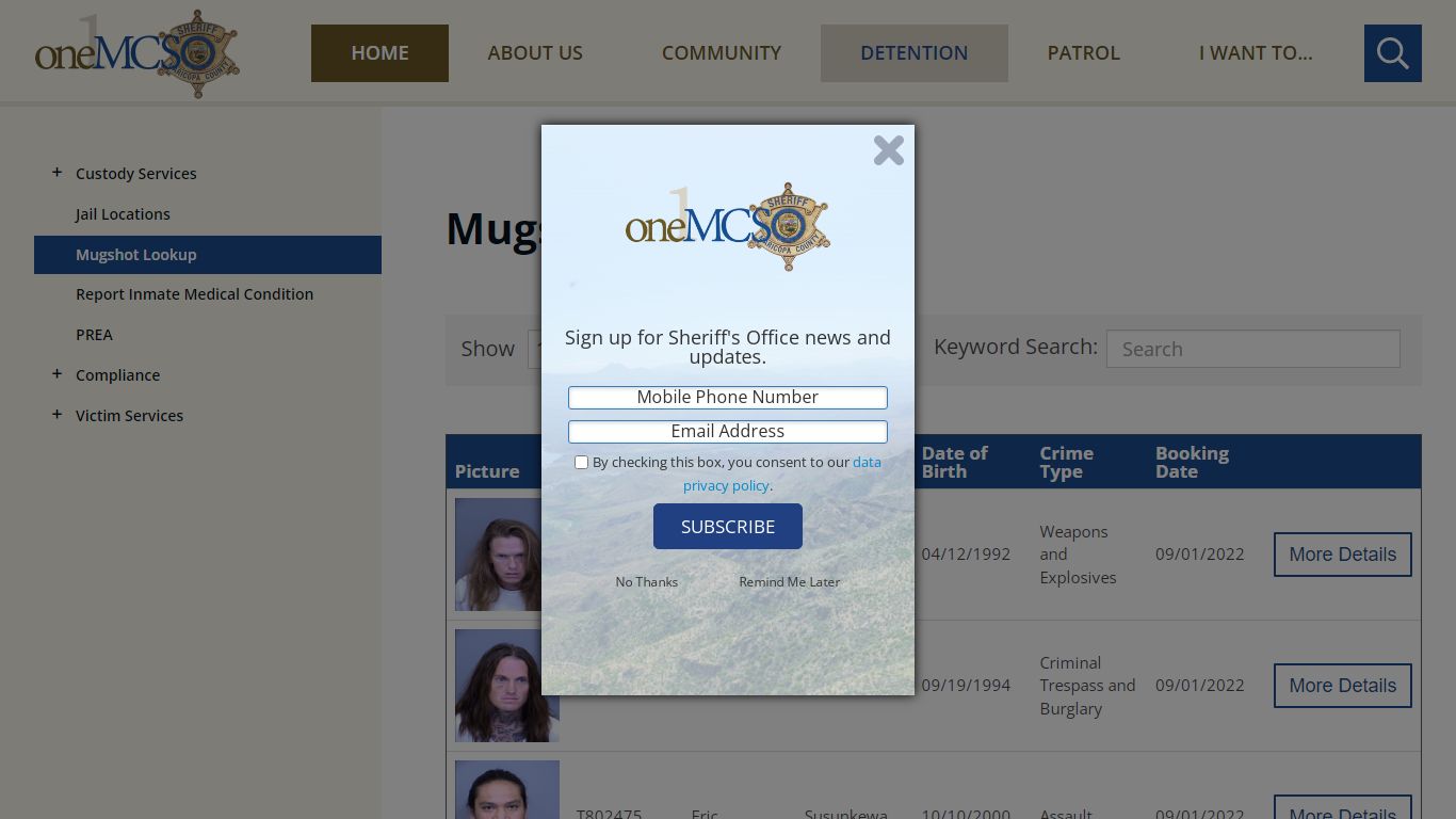 Mugshot Lookup | Maricopa County Sheriff's Office